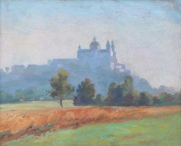Image - Oleksa Shatkivsky: View of Pochaiv Monastery (1950s).